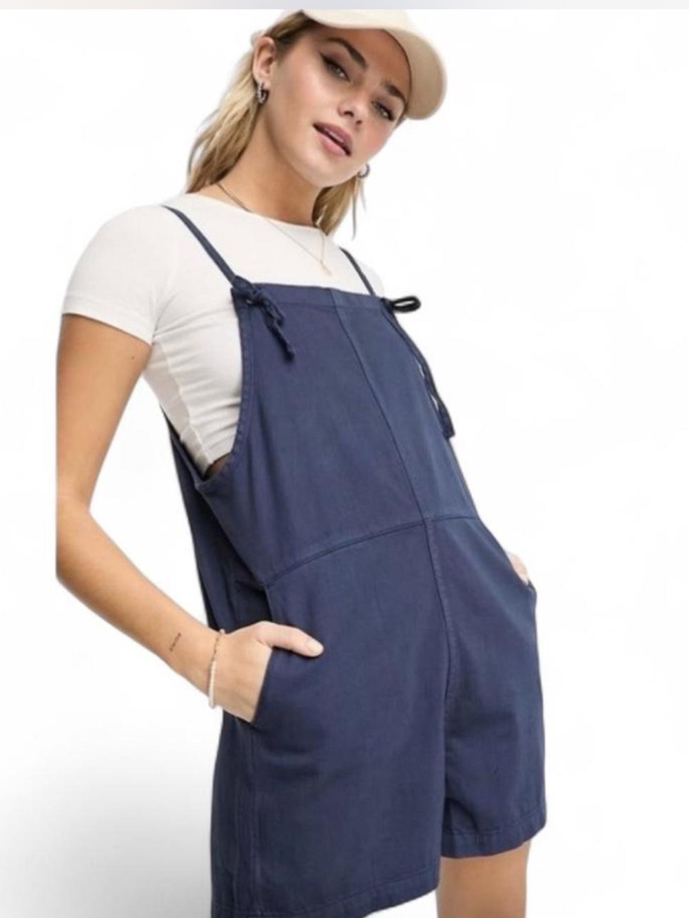 Monki Women's Navy Blue Short Overalls